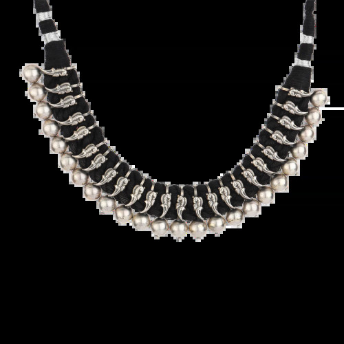 Black Thread Tribal Silver Choker-1