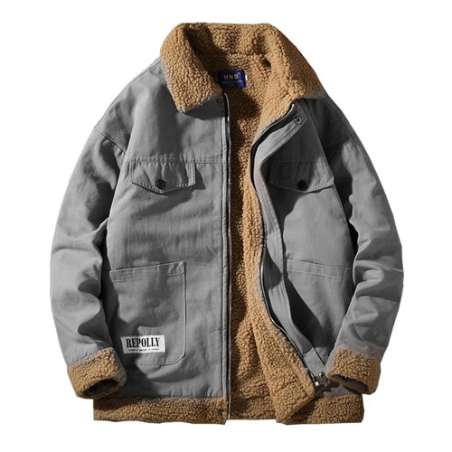 Men's Winter Jacket Solid Color Cashmere Thick Warm Jacket Loose Long Sleeve Zipper High Quality Men's Clothing big size