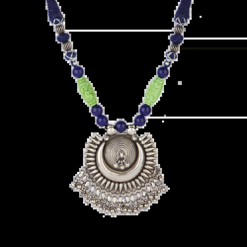Green-Blue Tribal Silver Necklace