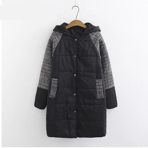 Large size Women Winter Cotton Hooded Jacket Coat Loose Warm Plaid Medium long Outerwear Casual Female Basic Jacket 4XL