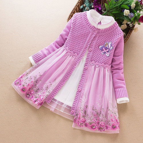 Children's clothing Set Autumn Winter Elegant Kids girl knitted sweater Coat+dress two-piece suit for little girls costume 3-10Y