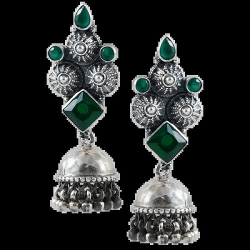 Unbiased Green Studded Jhumki 92.5 Silver