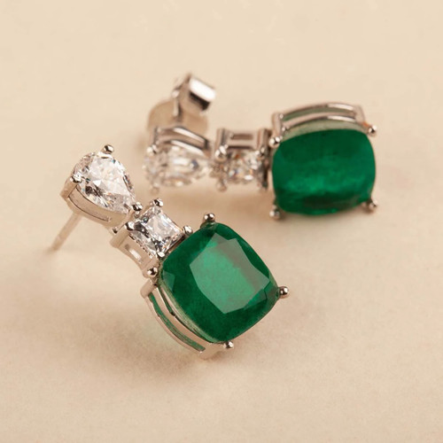 Green & White Swarovski Zirconia Earrings 92.5 Silver