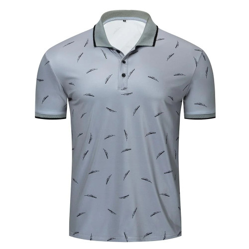New Feather Printed Polo Shirt Men Casual Short Sleeve Brands Fashion Polo Shirt Male Sports Tops Tees 050