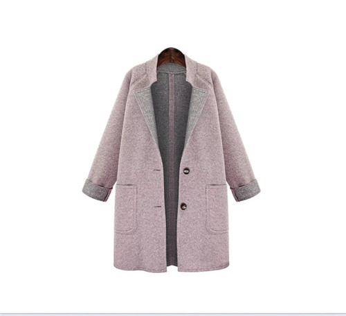 Large Size Woolen Coat European American Casual Windbreaker Mid-Long Single-breasted Basic Paragraph Woolen Jacket Autumn Winter