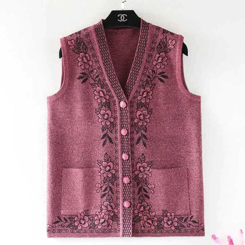 Middle-Aged Women Vest Cardigan Sweater Print 50-70 Year Old Grandmother Vest Waistcoat Plus Size Casual Sweater Female 467