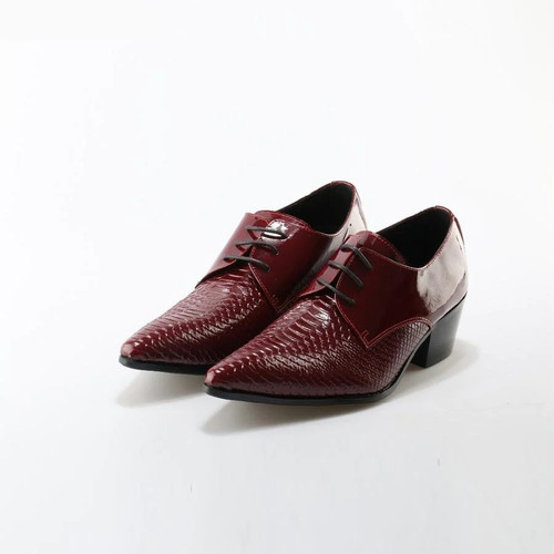 Lace Up Men Genuine Leather Shoes Red Men Wedding Shoes Square Heel Retro Brogue Formal Dress Party Office Oxford Shoes