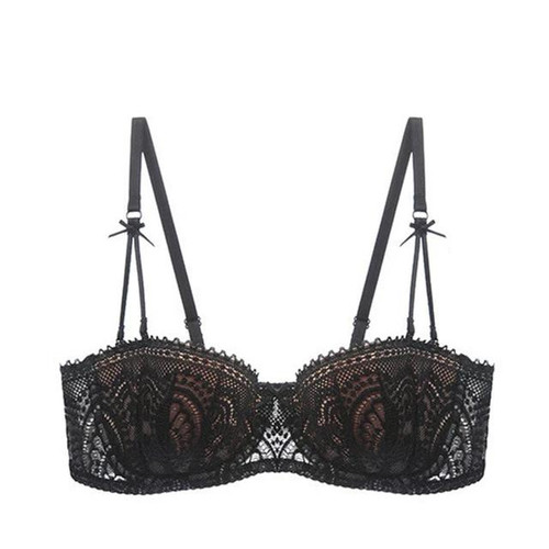 New Half Cup Bra Plus Size C D Cup Brassiere Plunge Women Bras Sexy Lace Underwear Black Thin Cotton Embroidery Lingerie