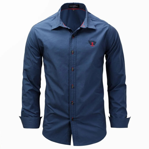 New Men's Long Sleeve Solid Color Embroidery Shirts Men Slim Fit Shirt Business Dress Shirts