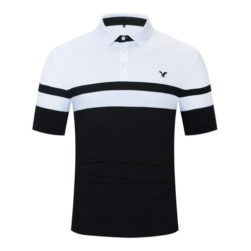 New Striped Men's Polo Shirt Short Sleeve Business Casual Cotton Polo Shirt Fashion Patchwork Polo Shirt