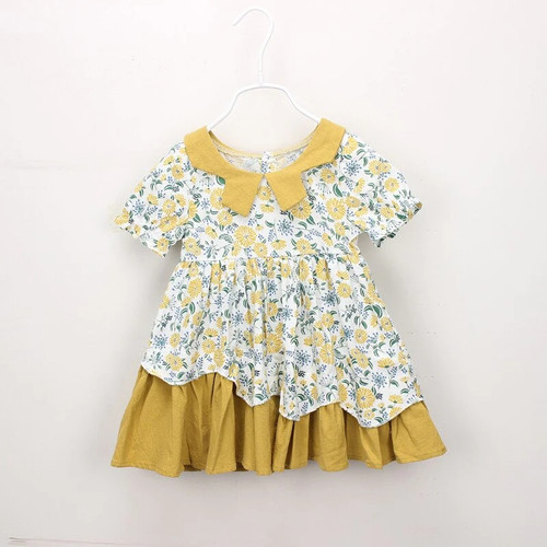 Kids Baby Girl Flower Dress Princess Party Summer Short Sleeve Dress for 1-6 Years Old Girls