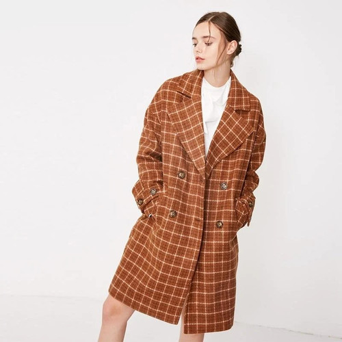 Women's Lapel Plaid Woolen Coat