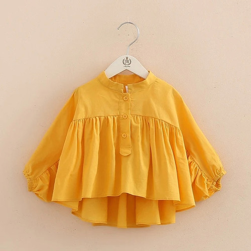 Kids Tops Spring Autumn New Fashion Baby Children Mandarin Collar Solid Color Long Sleeve School Girls Blouses Shirt