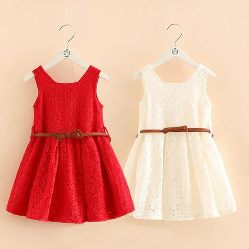 2018 Summer New 2 3 4 6 8 10 12 Years Old Kids Birthday Wedding Party Solid Color Lace Sleeveless With Belt Girl Dress Ceremony