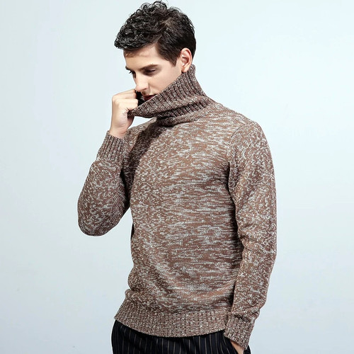 Mens Turtleneck Sweater Knitted  Pullovers Mens Clothes Autumn Winter Casual Sweater Turtleneck Slim Fit Warm Pullovers