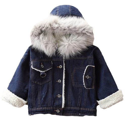 Girl Baby Winter Coat Cashmere Denim Fur Hoodies Coats Girls Kids Thickwarm Coats Overwear Clothes