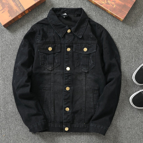 Spring Autumn Men's Black Denim Jacket Coat Male Simple Washed Slim Retro Solid color Denim Jacket for Men Jean Jackets