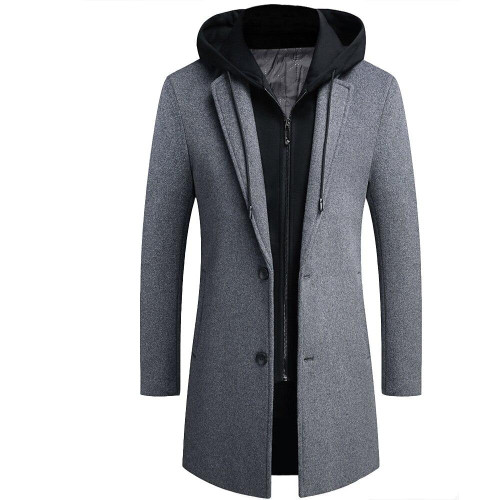 men Long detachable Hood woolen coat men coat jacket M-4XL manteau homme men wool Jacket