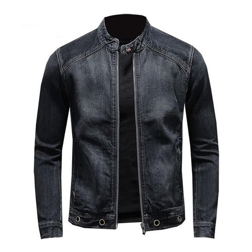 European Style Stand Collar Bomber Pilot Black Denim Jacket Men Jeans Coats Slim Motorcycle Casual Outwear Clothing Overcoat