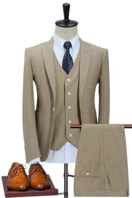 100% Polyester Suits Men Slim Fit 3 Piece Business Wedding Suits Men Khaki Tuxedo Jacket Brand Mens Formal Suit