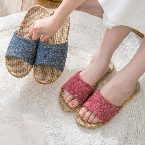 Linen Slippers For Women Men New Summer Casual Slides Ladies Flax Flip Flops Flats Sandals Couple Indoor Shoes