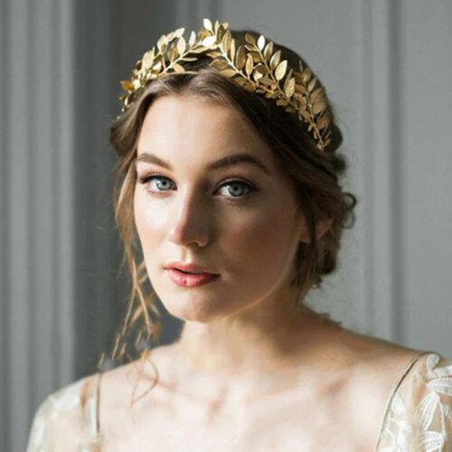 Women Headband Goddess Leaf Flower Hair Crown Head Piece Gold