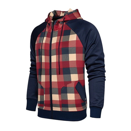 Autumn Winter Hoodie Men's Cardigan Hooded Sweatshirts Trendy Hoodies Male New Casual Men Plaid Hoodies Style Zipper