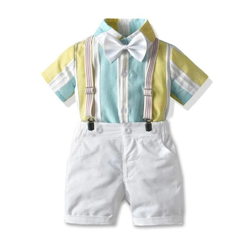 Boys Clothes 1-6 Years Children Short Sleeve Shirt Clothing Shorts Striped Kids Clothes Suits Toddler Boy Clothes Sets Yellow