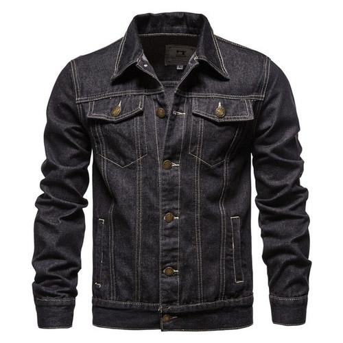 New Cotton Denim Jacket Men Casual Solid Color Lapel Single Breasted Jeans Jacket Men Autumn Slim Fit Quality Mens Jackets