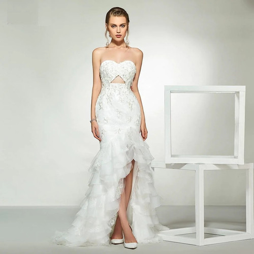 Dressv elegant ivory sweetheart neck beading appliques wedding dress floor length simple bridal gowns trumpet wedding dresses