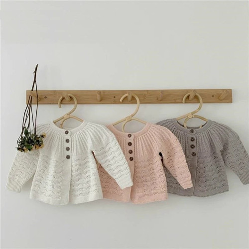 Newborn Knit Sweater Female baby cardigan hollow pattern princess temperament long-sleeved shirt jacket Baby Sweater Girl
