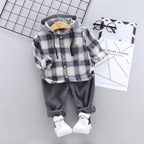 Autumn Newborn Baby Boys Clothes Plaid Infant Clothing For Baby Girl Clothes Set Hooded T-shirt+Pant Outfit Suit Baby Costume