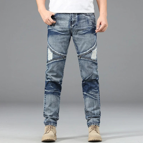 Jeans Men Straight Trousers Male High Quality Soft Slim Fit Ripped Denim Designer Casual Biker Pants Pantalon Hombre Homme