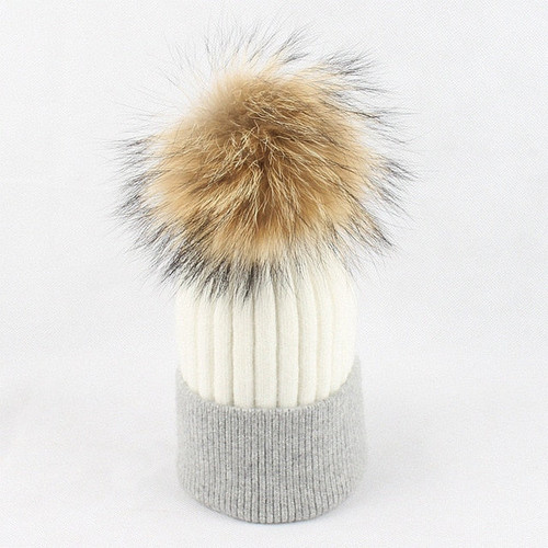 Mink and Fox Fur Ball Cap Poms Winter Hat For Women Patchwork Hat Knitted Beanies Cap New Thick Female Cap Autumn Winter