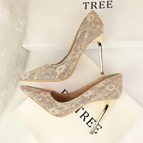 Women Luxury Bling Wedding Bridal Pink Pumps Lady Glitter Gold Female Stiletto Prom Shoes