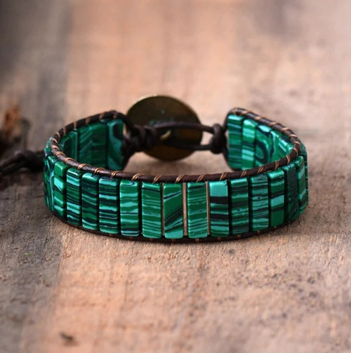 Bracelets Tube Synthetic Malachite Stone Single Leather Wrap Bracelet Beaded Couples Bracelet Bestfriend Gifts