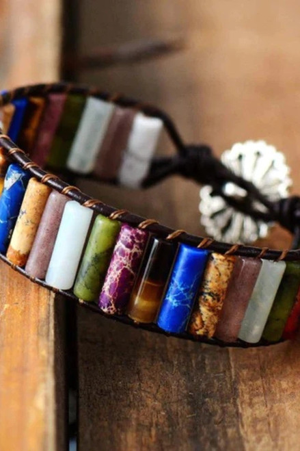 Bracelets Bangles Tube Shape Natural Stones Single Leather Wrap Bracelet Semiprecious Stone Bohemian Bracelets