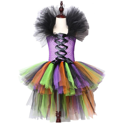 Kids Halloween Party Dresses With Train Fairy Children Cosplay Witch Costumes for Girls Kids Fancy Party Dress