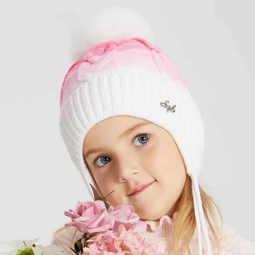 winter knit hats for kids real fur fox pompom girls boys babies wool bonnets warm cute patchwork color children beanies
