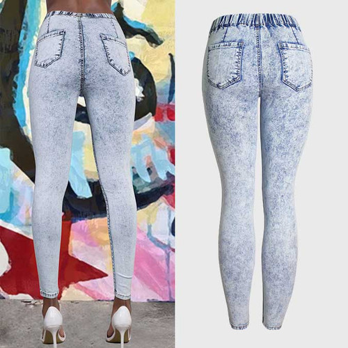Snowflake Skinny Stretching Jeans Women With Elastic Waist Pencil Jeans Stretch Female Narrow Pencil Thin Slim Pants large size