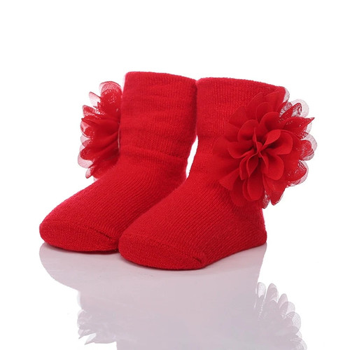 Christening Winter Warm Calcetines Newborn Cotton Baby Socks,Kid Ruffled Chaussette Knitted Knee chiffon flower Leg Warmers