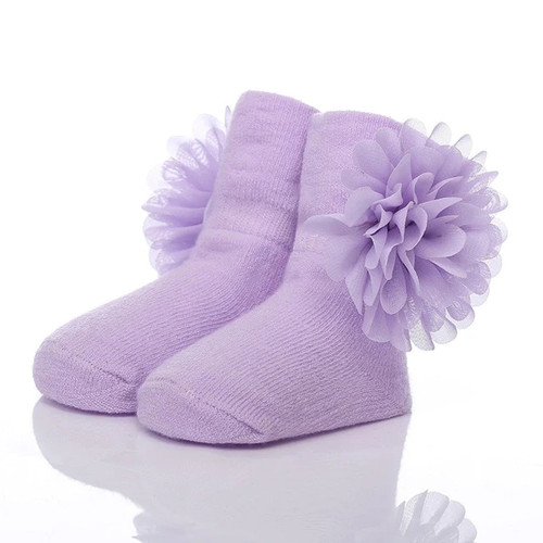 Christening Winter Warm Calcetines Newborn Cotton Baby Socks,Kid Ruffled Chaussette Knitted Knee chiffon flower Leg Warmers