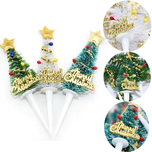 5/10pcs Merry Christmas Cake Topper Mini Christmas Tree Cupcake Toppers New Year Xmas Party Ornaments Kids Birthday Cake Decor