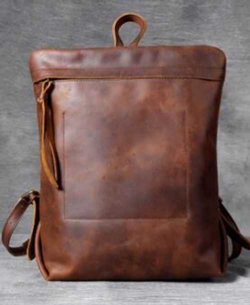 Head-layer cowhide minimalist design double shoulder bag simple backpack men and women handmade leather bag