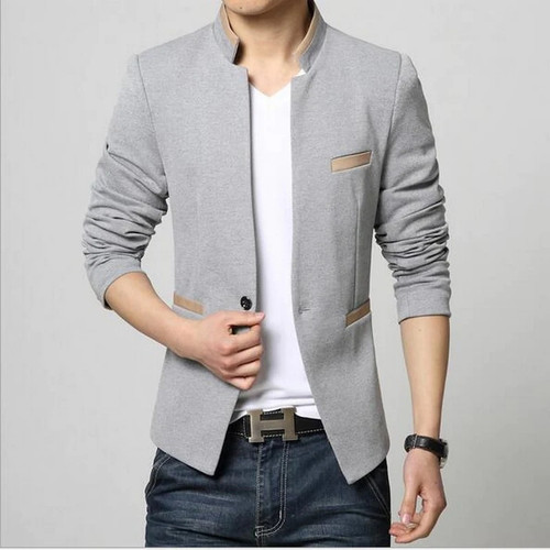 Blazer Men High Quality Suit Jacket Male Style Stand Collar Male Blazer Slim Fit Blazer Jacket