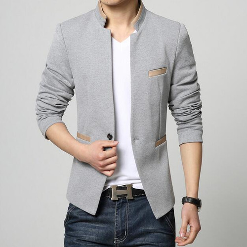 Blazer Men High Quality Suit Jacket Male Style Stand Collar Male Blazer Slim Fit Blazer Jacket
