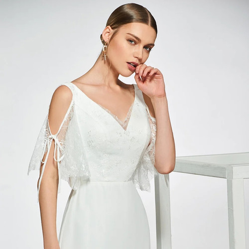 Dress elegant sample v neck mermaid button wedding dress short sleeves pattern floor length simple bridal gowns wedding dress