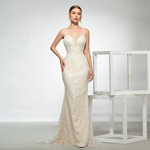 elegant v neck detachable wedding dress sleeveless beading button trumpet  floor length simple bridal gowns wedding dress