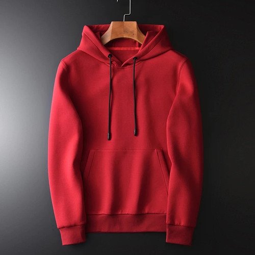 Red Hoodies Men Luxury Cotton Solid Color Hooded Sweatshirts Men Autumn And Winter Slim Fit Sweatshirt Male