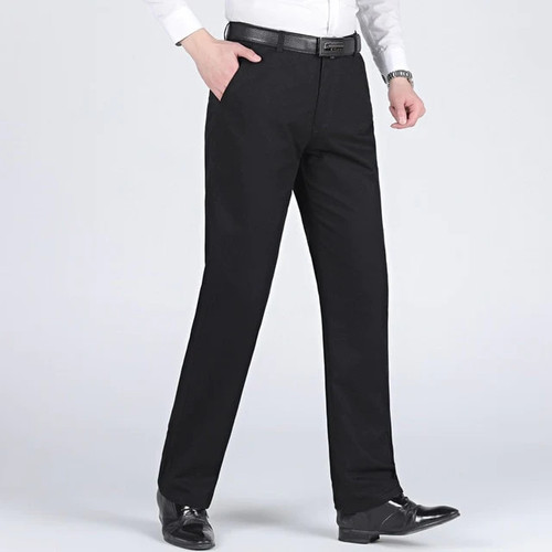 Spring Autumn Middle Aged Men's Business Casual Black Blue Cotton Straight Work Pants Man Khaki Long Pants Male Cargo Trousers